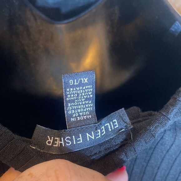 Eileen fisher women’s xl black ribbed trim short sleeve round hem dress capsule - Picture 4 of 5